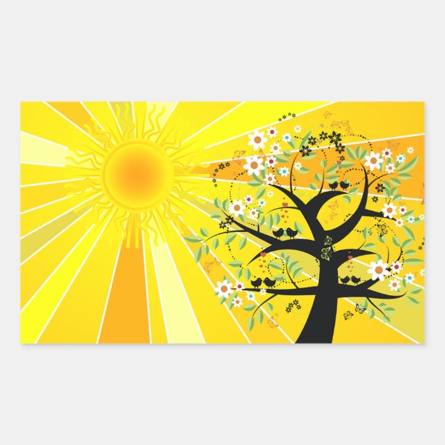 Sticker Rectangulaire Soleil Fantaisiste et Arbre (Devant)