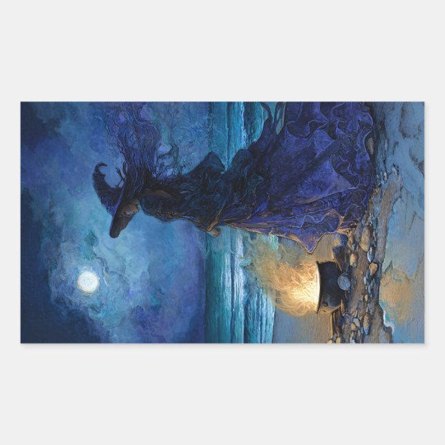 Sticker Rectangulaire Sorcière au bord de la mer Lune (Devant)