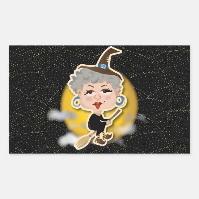Sticker Rectangulaire Sorcière sur Broomstick (Devant)