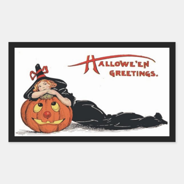 Sticker Rectangulaire Sorcière vintage d'Halloween (Devant)
