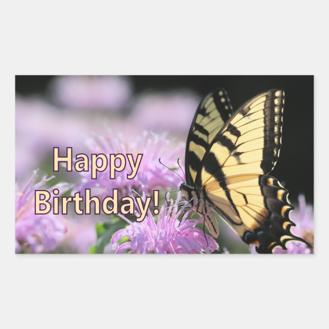 Sticker Rectangulaire Souhaits d'anniversaire aux papillons Swallowtail (Devant)