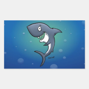 Sticker Rectangulaire Sourire un requin drôle sur un Arrière - plan bleu