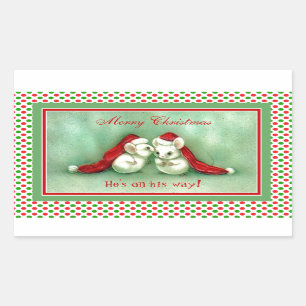 Sticker Rectangulaire Souris de Noël Vintage avec chapeaux de Père Noël