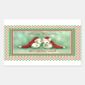 Sticker Rectangulaire Souris de Noël Vintage avec chapeaux de Père Noël 