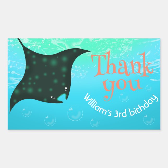 Sticker Rectangulaire Sous la mer Stingray avec bulles fête d'anniversai (Devant)
