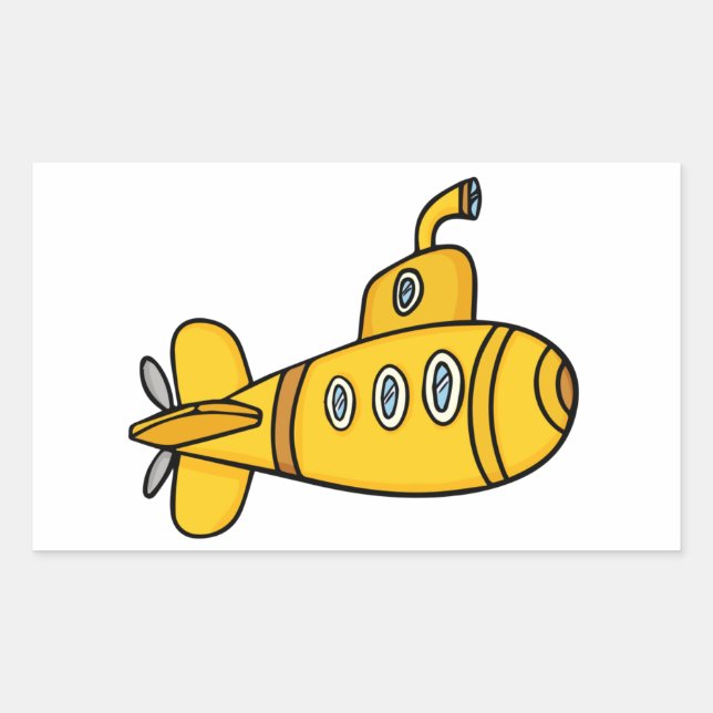 Sticker Rectangulaire Sous-marin de dessin jaune (Devant)
