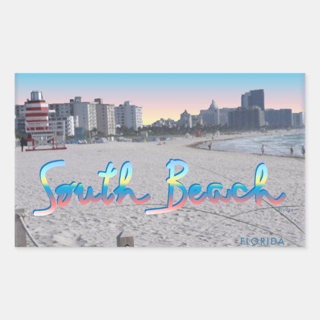 Sticker Rectangulaire South Beach, FL City View (Devant)