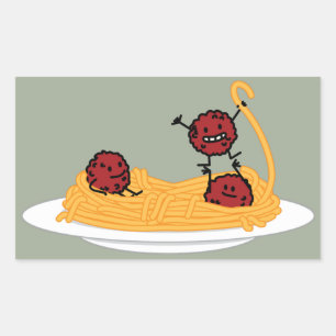 Sticker Rectangulaire Spaghetti et boulettes de viande pâtes nouilles cu