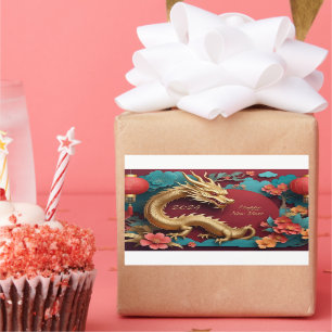 Sticker Rectangulaire Spectacle de dragon d'or Nouvel An chinois