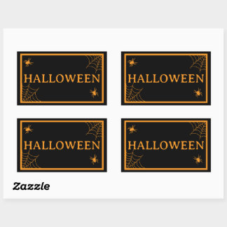 Sticker Rectangulaire Spider Web Black Orange Halloween Word