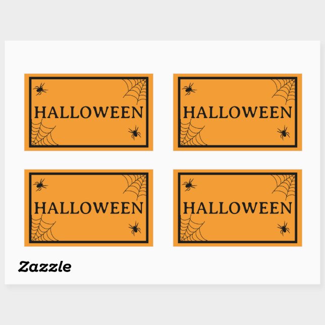 Sticker Rectangulaire Spider Web Black Orange Halloween Word (Feuille)