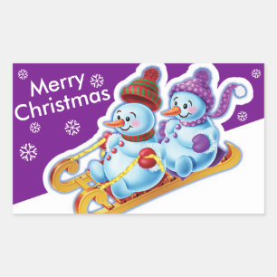 Sticker Rectangulaire Sports rectangulaires de neige de bonhommes de