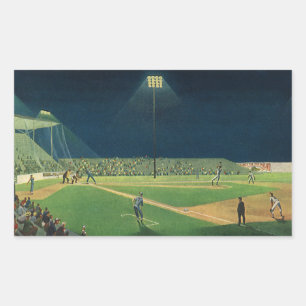 Sticker Rectangulaire Sports Vintage, Match de Baseball de Nuit