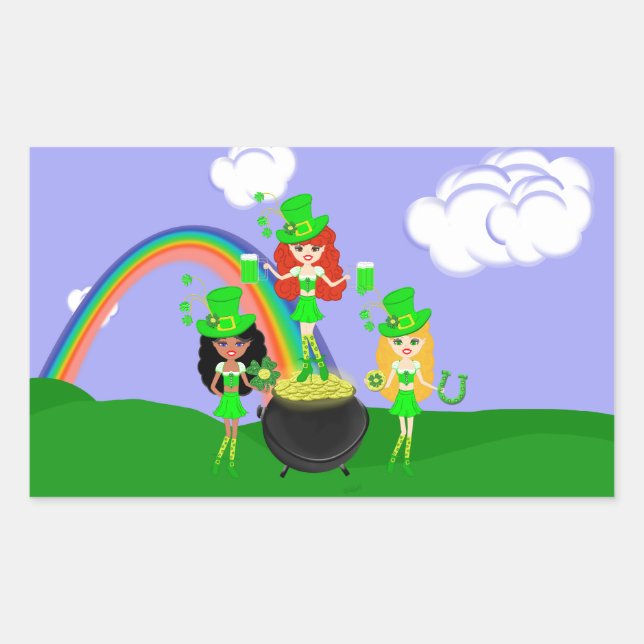 Sticker Rectangulaire St Patrick’s Day Girl Leprechauns (Devant)