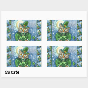 STICKER RECTANGULAIRE ST. PATRICK'S DAY OWL, 4 HORLOGE LEPRECHAUN