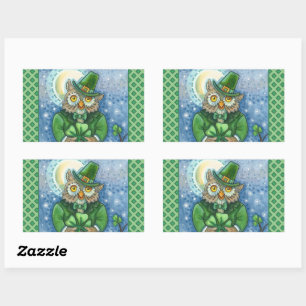 STICKER RECTANGULAIRE ST. PATRICK'S DAY OWL, 4 HORLOGE LEPRECHAUN