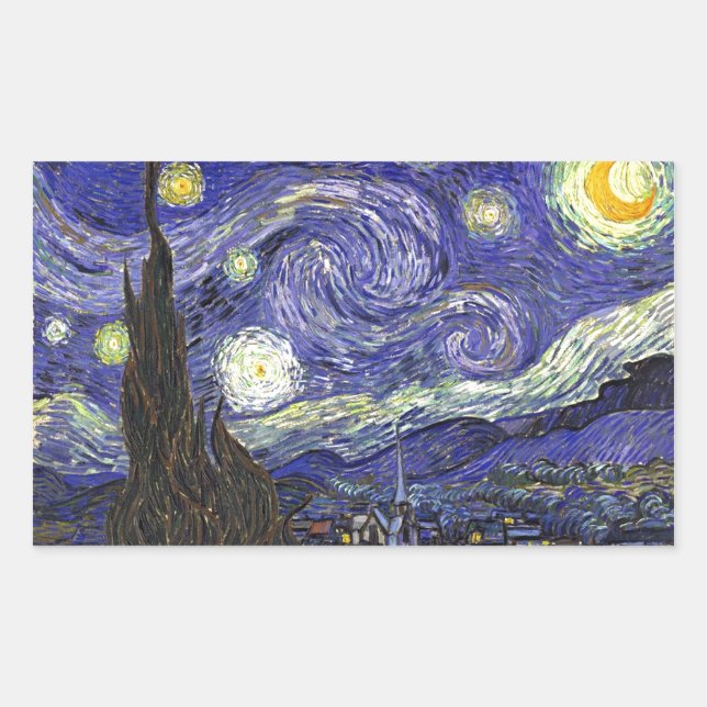 Sticker Rectangulaire Starry Night, Vincent Van Gogh. (Devant)