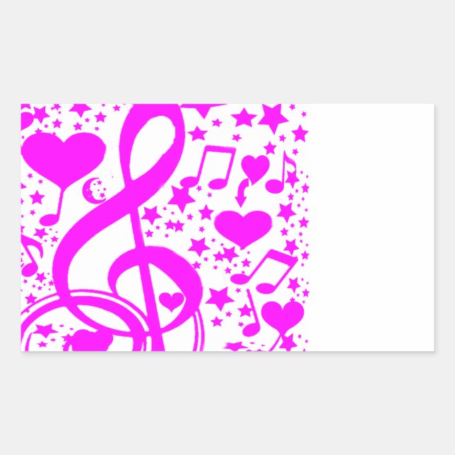 Sticker Rectangulaire Stars, Hearts et The music notes-Pink_ (Devant)