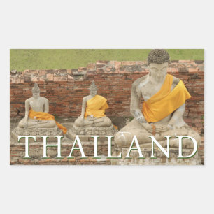 Sticker Rectangulaire Statues de Bouddhas assis Ayutthaya, Thaïlande