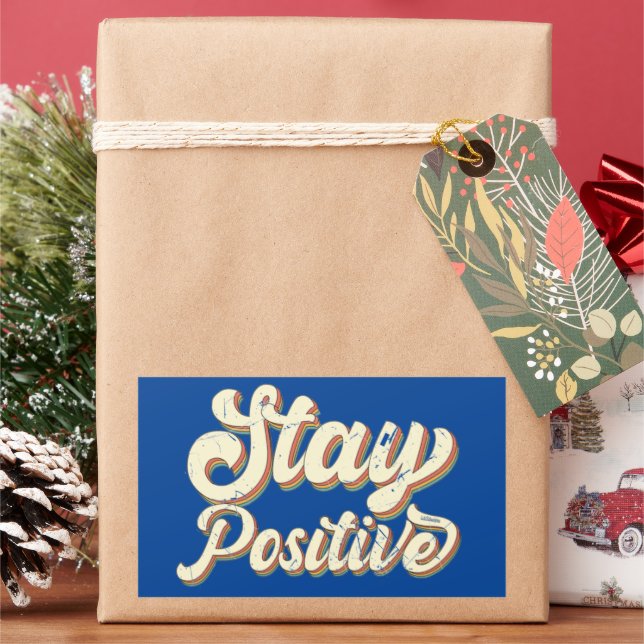 Sticker Rectangulaire STAY POSITIVE drôle 70's typographie design rétro (vacances)
