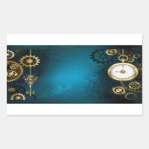 Sticker Rectangulaire Steampunk Arrière - plan turquoise avec Gears