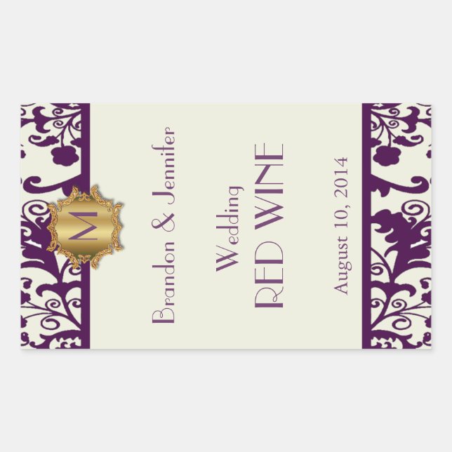 Sticker Rectangulaire Stick à vin Mariage de prune et de crème (Devant)