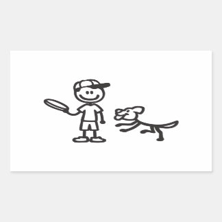 Sticker Rectangulaire Stick Man and Dog jouant Frisbee