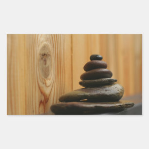 Sticker Rectangulaire Stones de méditation de Cairn et bois