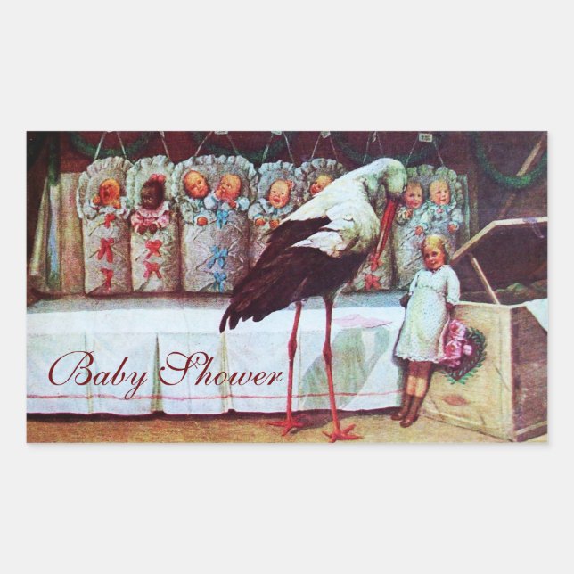 Sticker Rectangulaire STORK BÉBÉ GARÇON DOUCHE 3 rose (Devant)