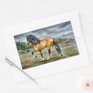 Sticker Rectangulaire Stormur Cheval Islandais au bord de la Mer