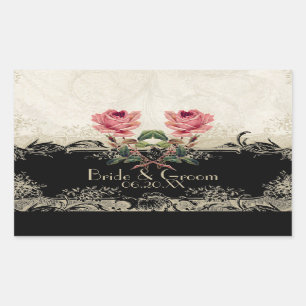 Sticker Rectangulaire Style baroque Vintage Rose noir n crème dentelle