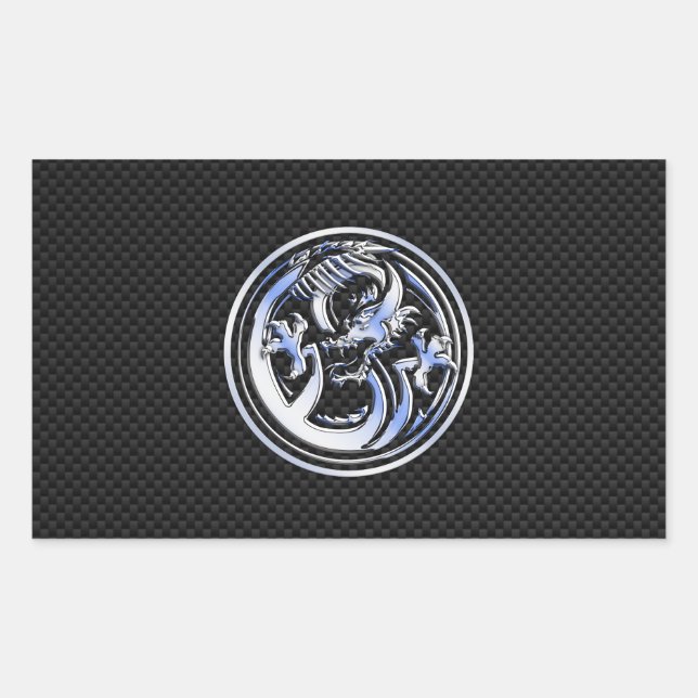 Sticker Rectangulaire Style Chrome badge Dragon sur Carbon Fibre Print (Devant)
