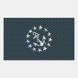 Sticker Rectangulaire Style Chrome bleu Yacht drapeau sur Grille Imprime