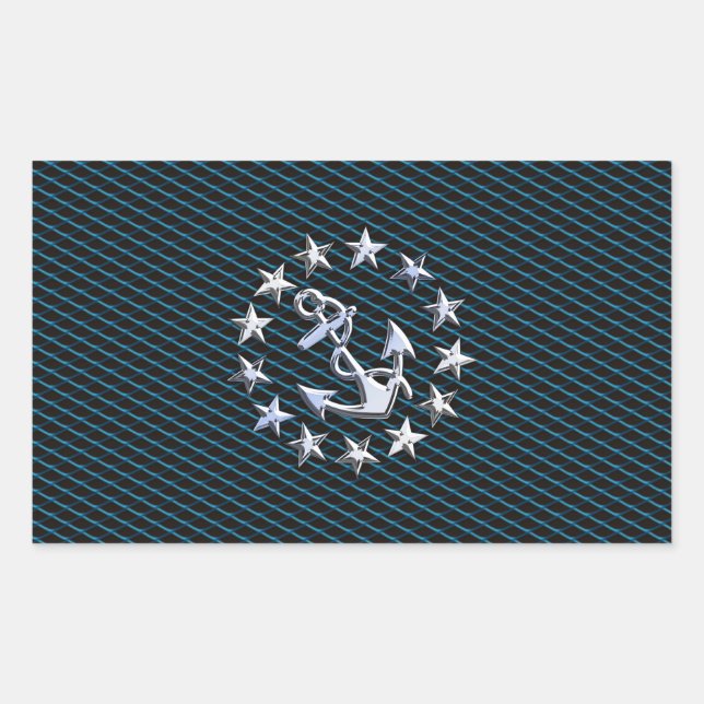 Sticker Rectangulaire Style Chrome bleu Yacht drapeau sur Grille Imprime (Devant)