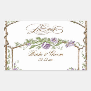 Sticker Rectangulaire Style Letterpress Vintage Faux Bois Trellis Violet