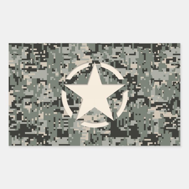Sticker Rectangulaire Stylo Star sur le Camouflage numérique (Devant)