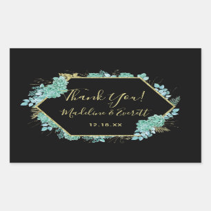 Sticker Rectangulaire Succulents Cadre Doré Remerciement de Mariage de C