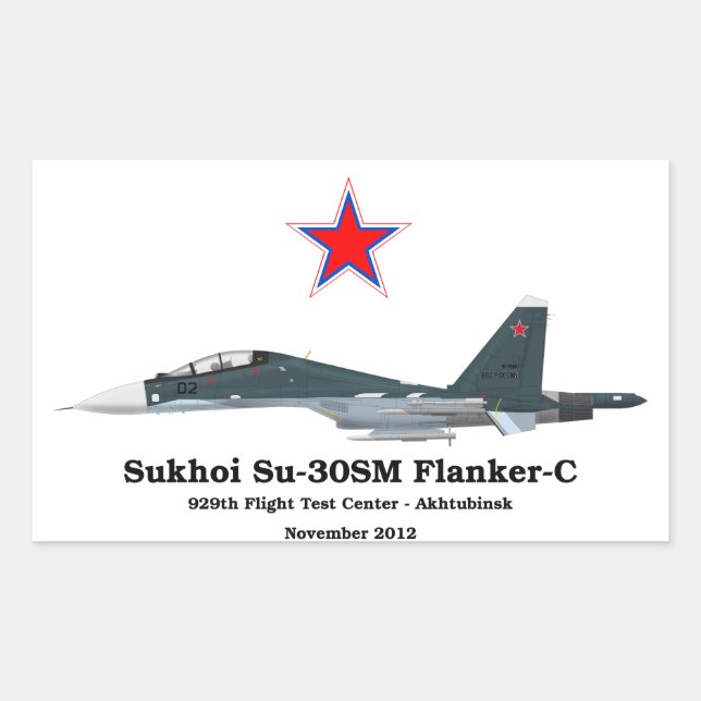 Sticker Rectangulaire Sukhoi Profile Su-30SM Flanker-C (Devant)