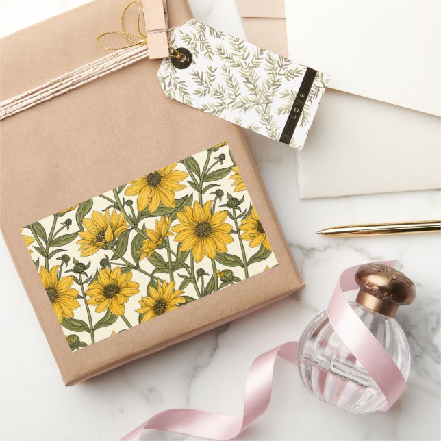 Sticker Rectangulaire Sunroot, tournesol sauvage sur blanc (Cadeaux)
