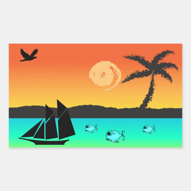 Sticker Rectangulaire Sunset de l'île (Devant)