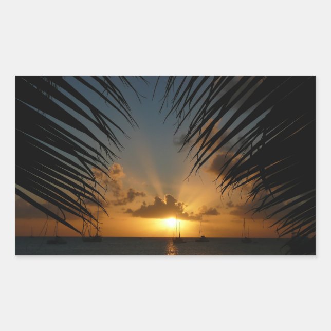 Sticker Rectangulaire Sunset Through Palm Fronds (Devant)