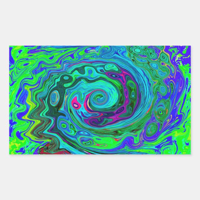 Sticker Rectangulaire Super Abstrait Retro Green et Blue Swirl (Devant)