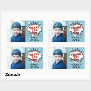 Sticker Rectangulaire Superhero Comic Boy Anniversaire Photo Merci