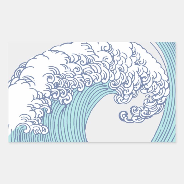 Sticker Rectangulaire Surf asiatique japonais Vague Art Ocean Art (Devant)