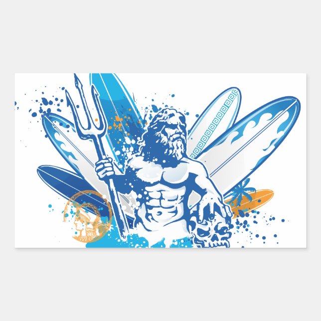 Sticker Rectangulaire surfer poseidon (Devant)