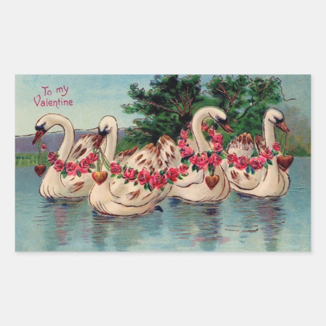 Sticker Rectangulaire Swans vintages Valentine (Devant)