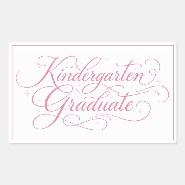 Sticker Rectangulaire Sweet Pink Script Kindergarten Graduate (Devant)