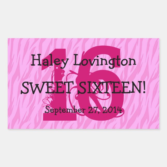 Sticker Rectangulaire Sweet sixteen Zebra Anniversaire cadeau de fête Y3 (Devant)
