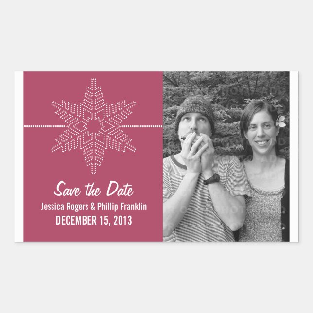 Sticker Rectangulaire Sweet Snowflake Save Date Stickers, Fuchsia (Devant)