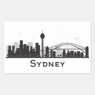 Sticker Rectangulaire Sydney, Australie   Skyline de la ville noire et b